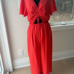 YaYa Aflalo Bright Red Cropped Tie-Front Jumpsuit